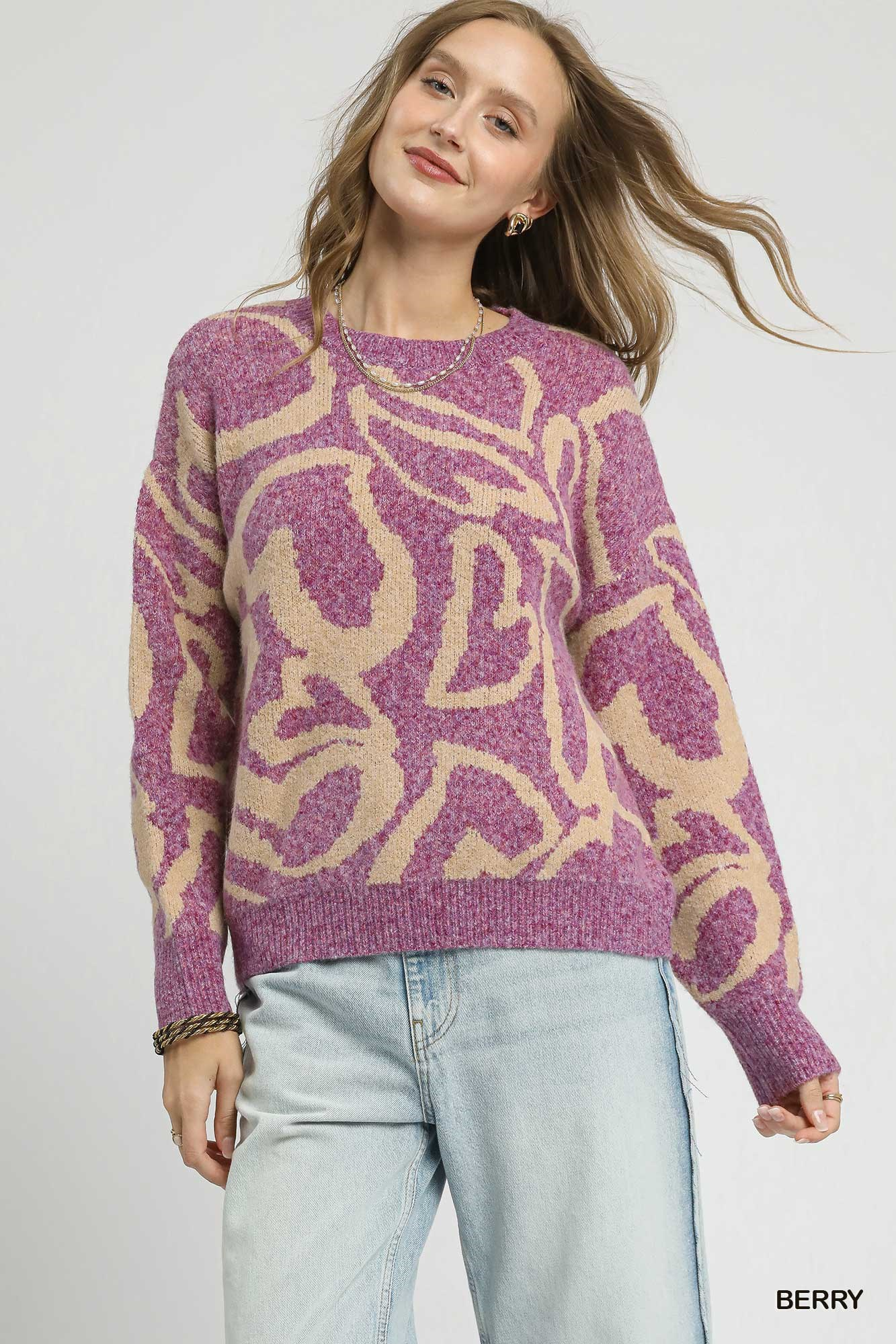 Ribbed Hem Contrast Dropped Shoulder Sweater