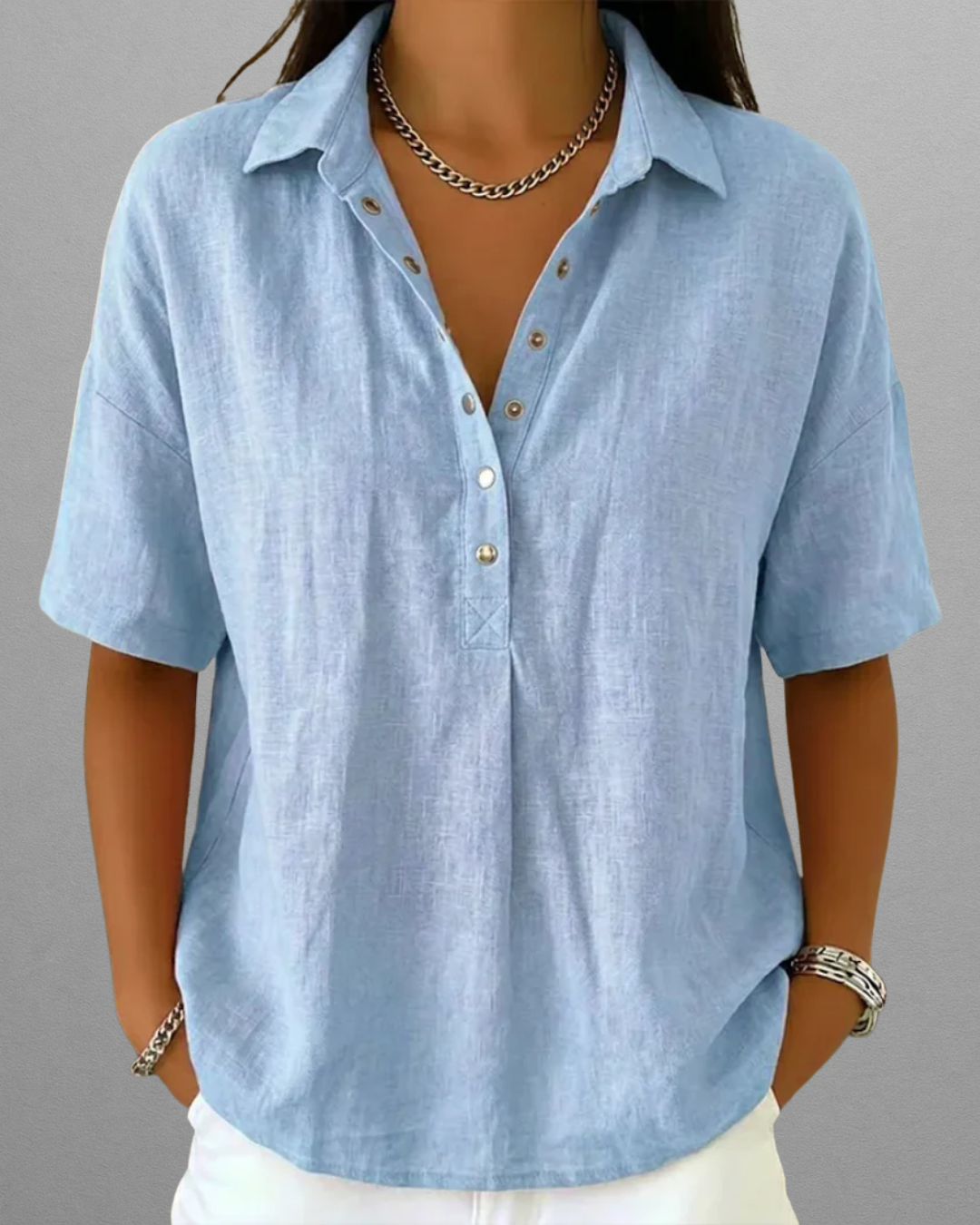 Elise – Collared Blouse with Button Detail