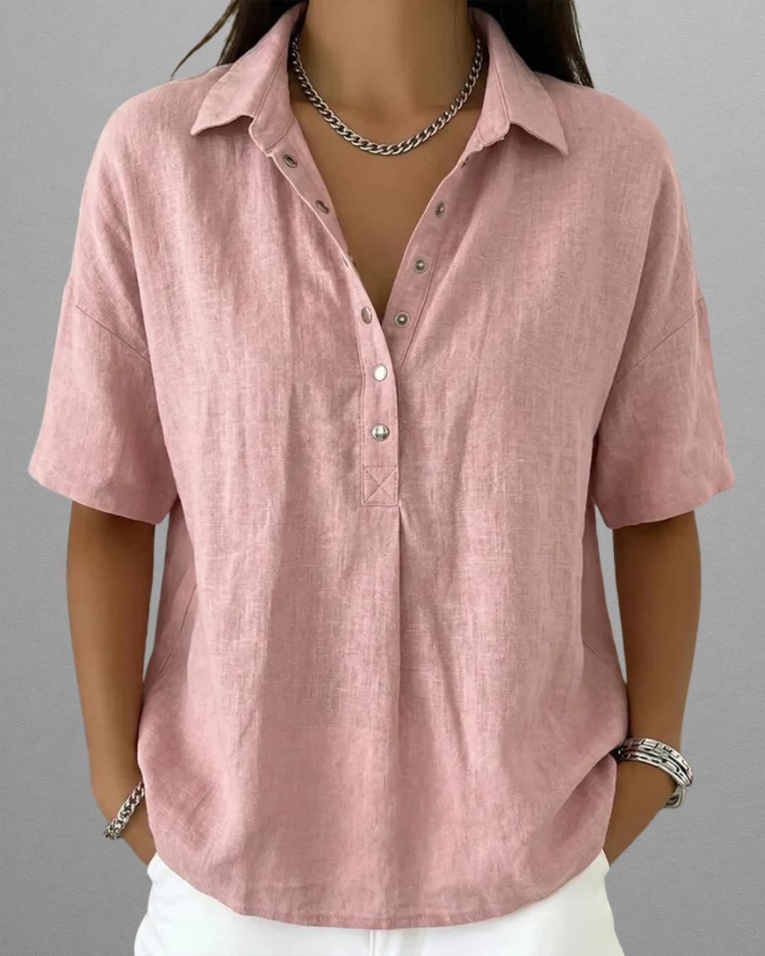 Elise – Collared Blouse with Button Detail